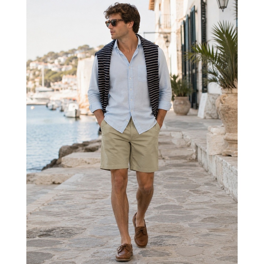 Coastal Cotton Chino Shorts Tan Stretch Mens Size 33 Preppy Coastal